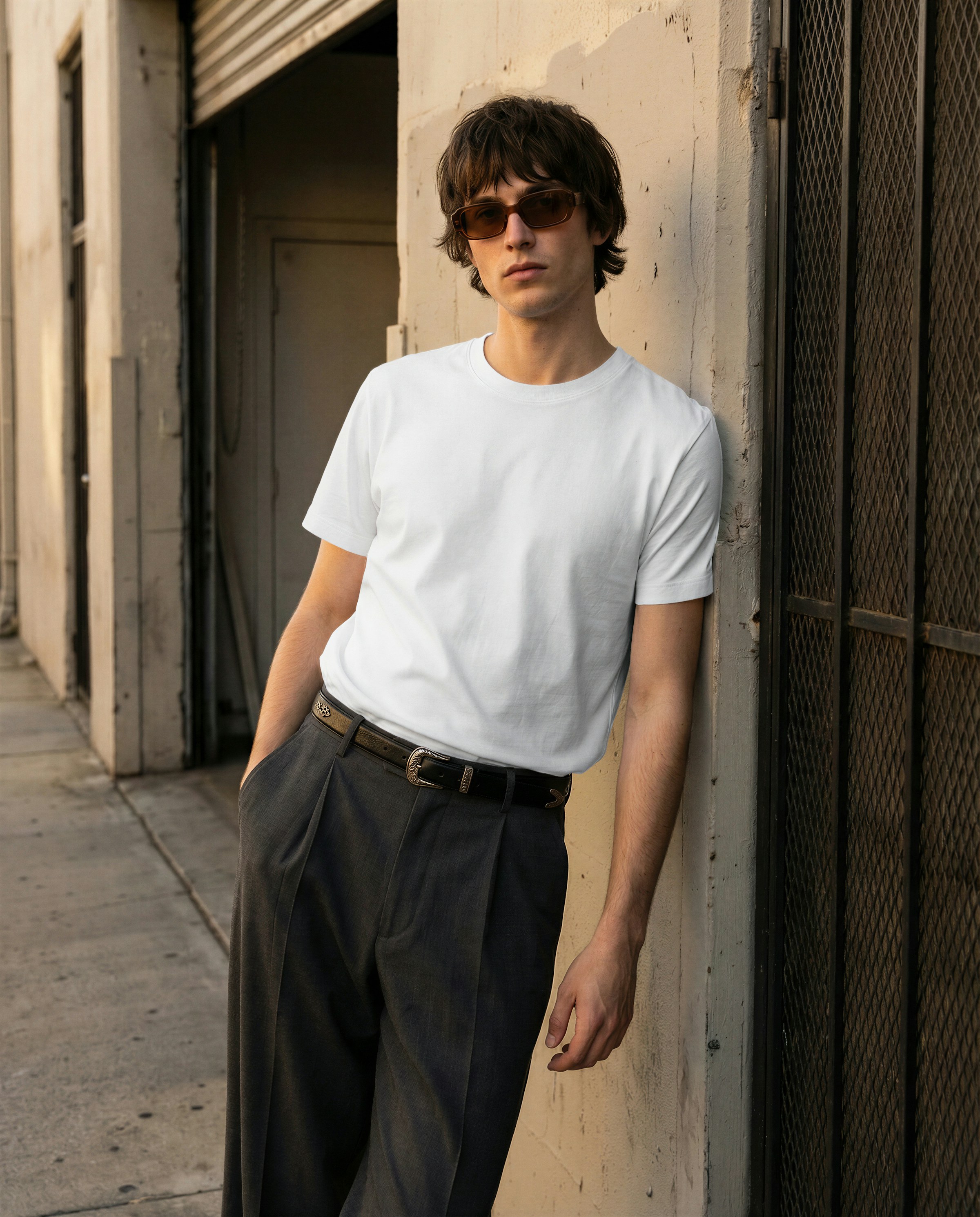 MARSVON editorial — white tee and tailored trousers